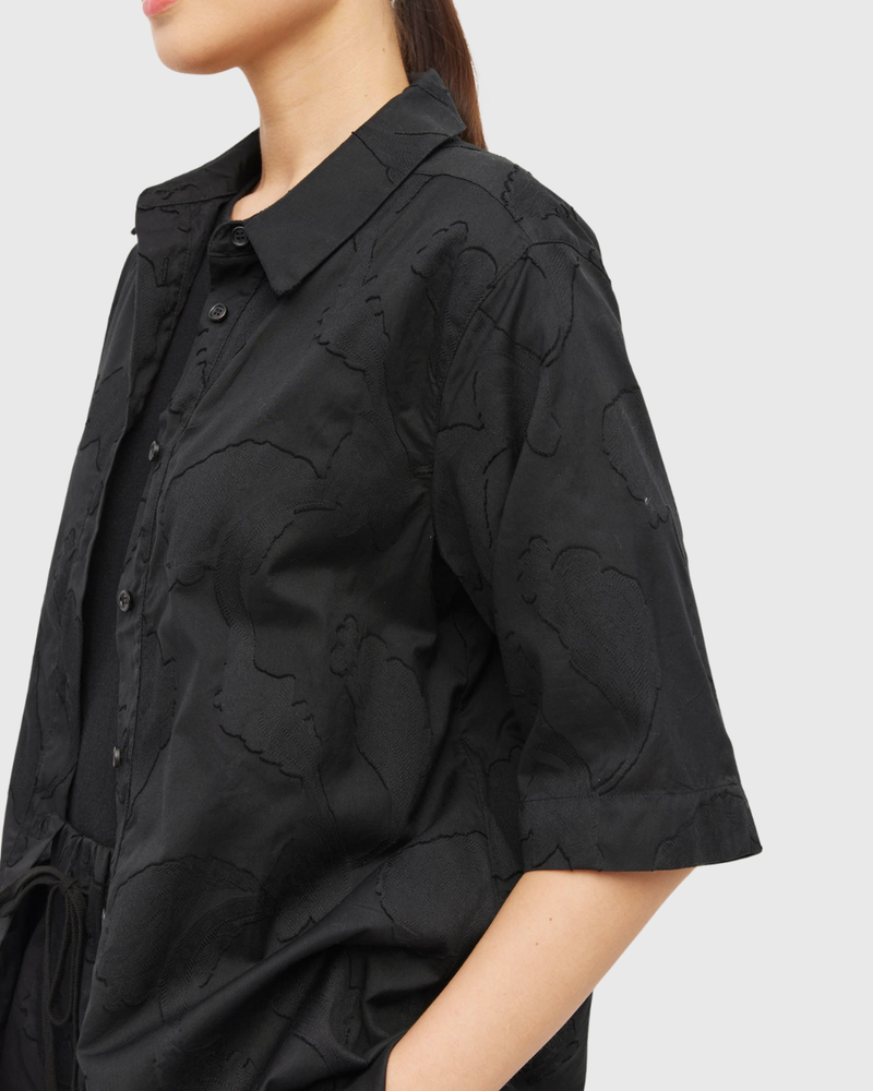 Eli Shirt (Floral Cotton Jacquard) Black