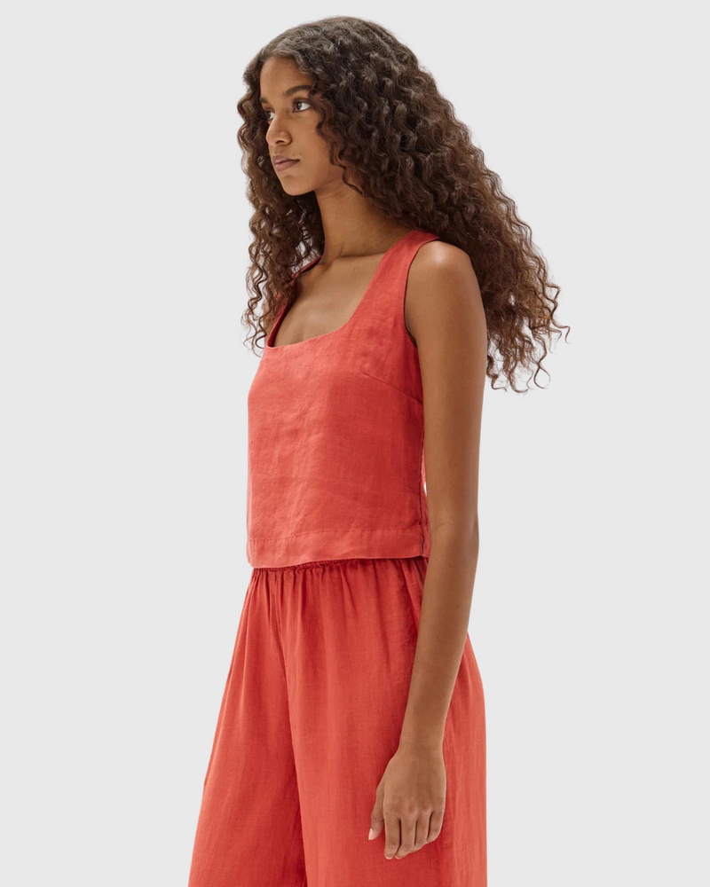 Georgina Linen Top Papaya