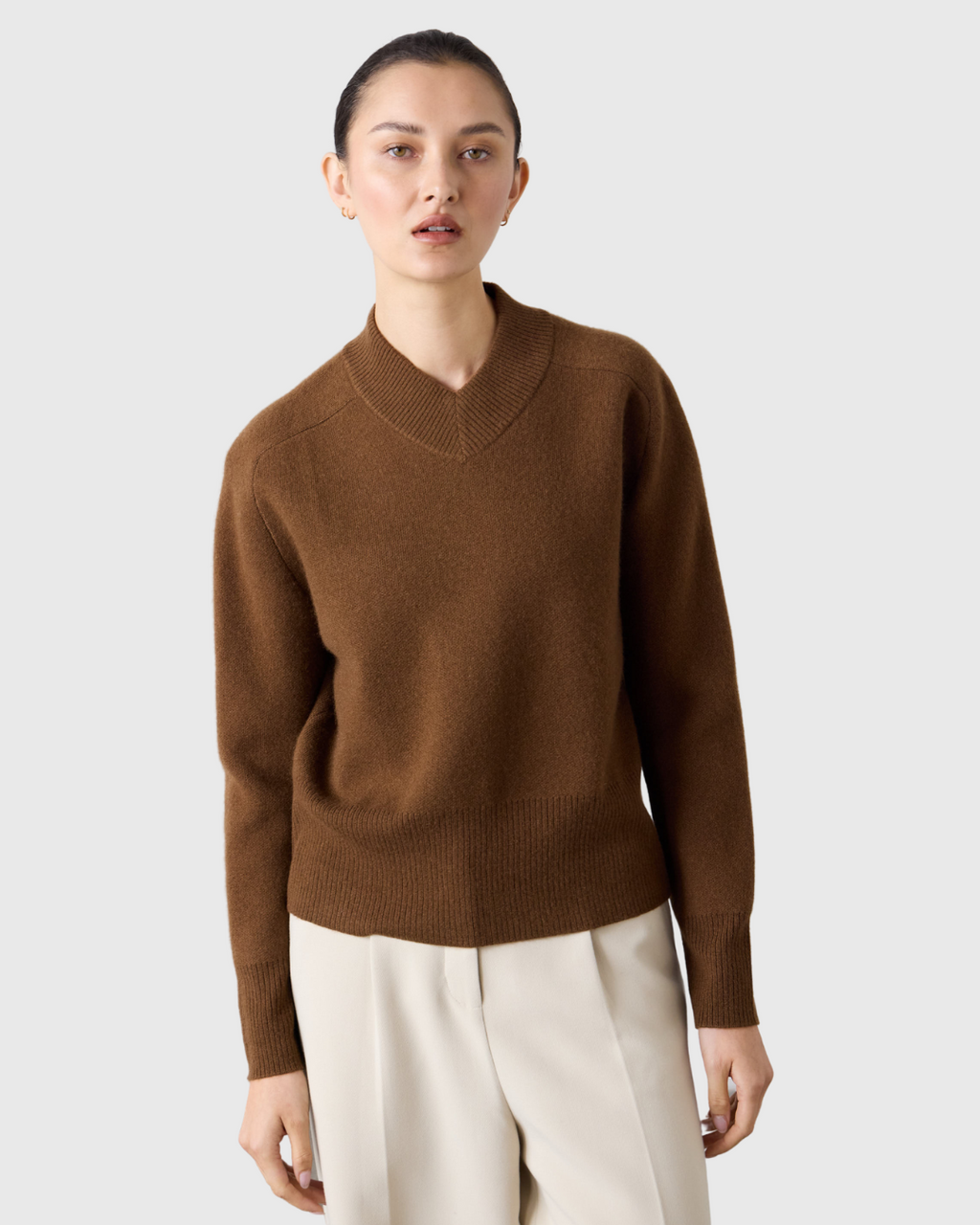 High V Neck Sweater Chestnut