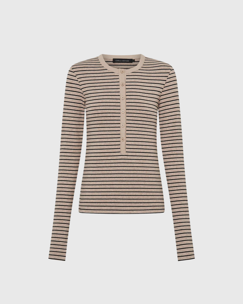 Cassian Button Down Stripe Top Oatmeal