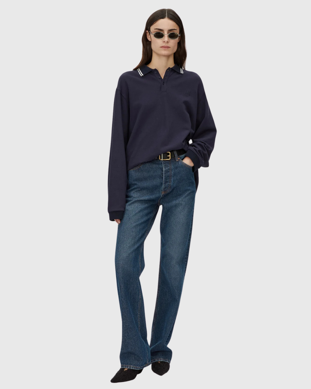 Aqui Long Sleeve Monogram Top Midnight Navy