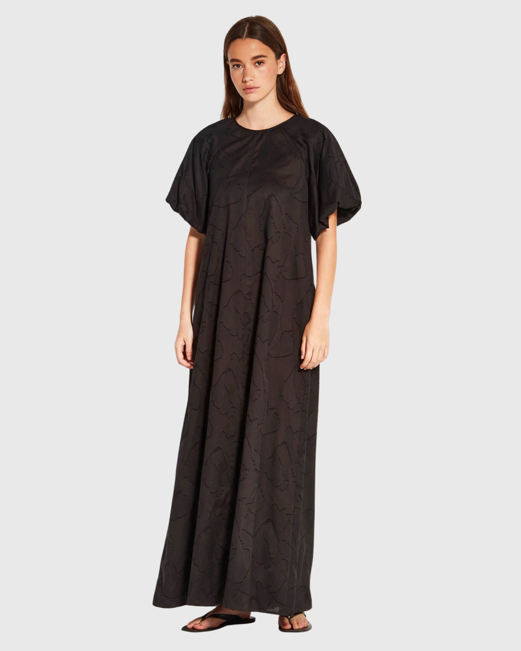 Emmy Dress (Floral Cotton Jacquard) Black