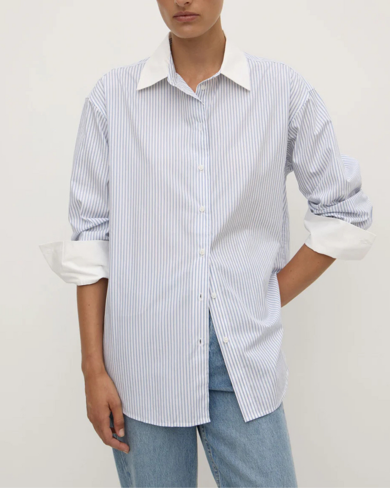 Alec Poplin Stripe Shirt Blue/White Stripe