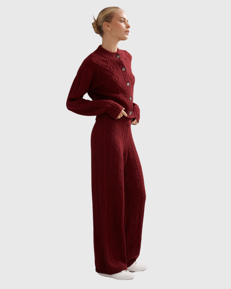 Cable Knit Cardi Maroon