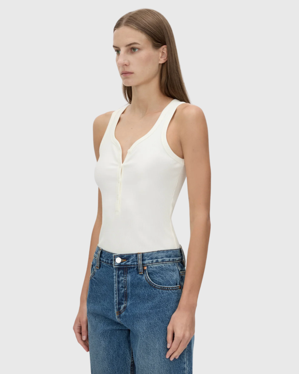 Nora Button Down Tank Soft White