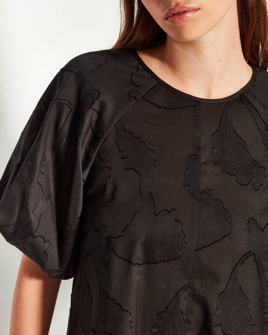 Emmy Dress (Floral Cotton Jacquard) Black