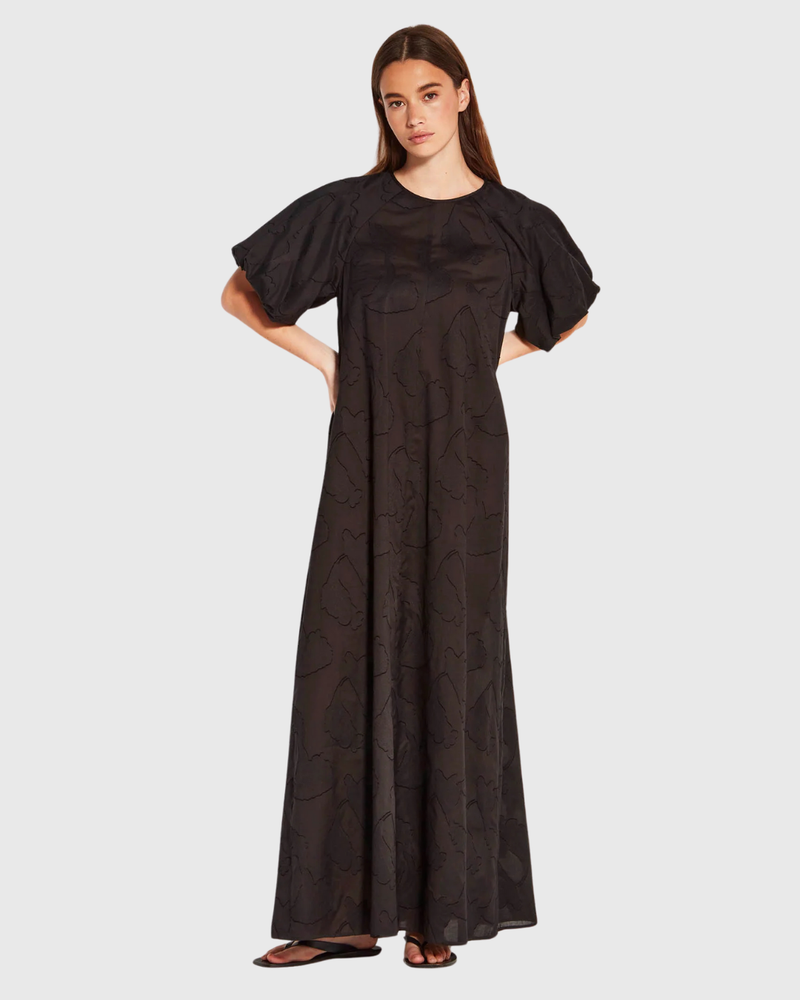 Emmy Dress (Floral Cotton Jacquard) Black