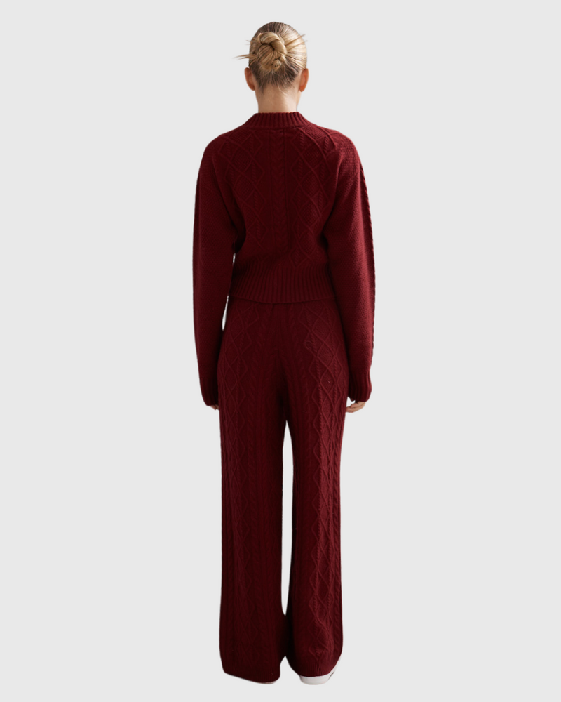 Cable Knit Cardi Maroon