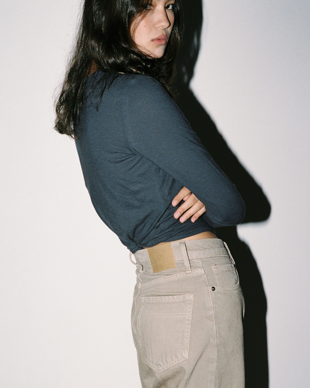 Olive Mid Slouchy Wide Jean Mushroom