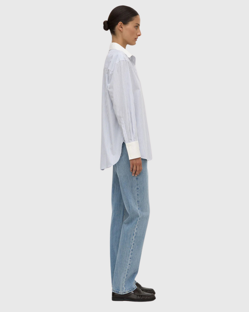 Alec Poplin Stripe Shirt Blue/White Stripe
