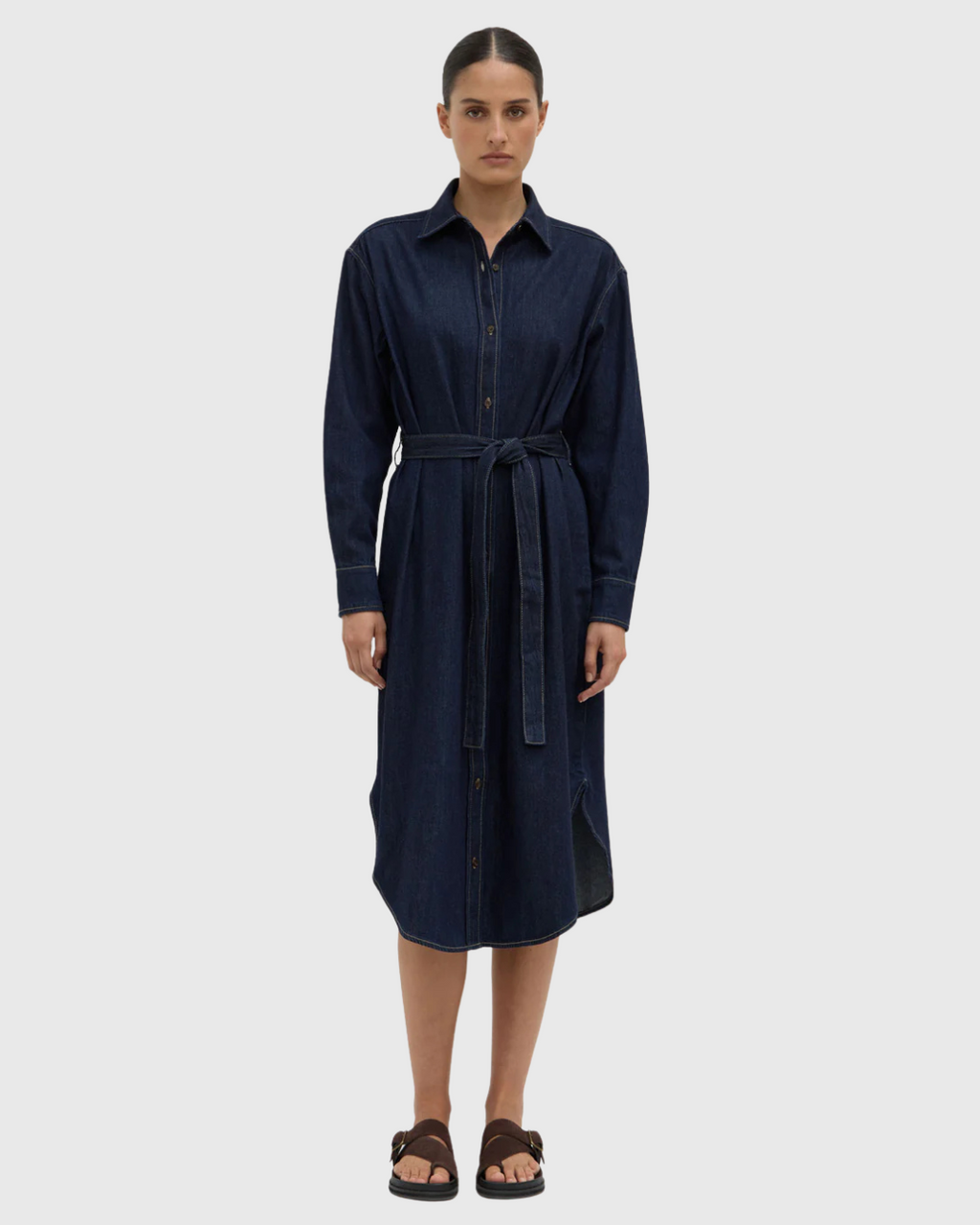 Kiera Recycled Denim Midi Shirt Dress Deep Indigo