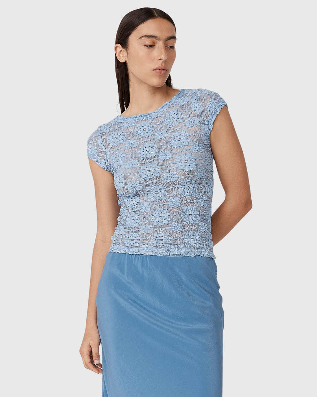 Galo Sunflower Lace Tee Periwinkle