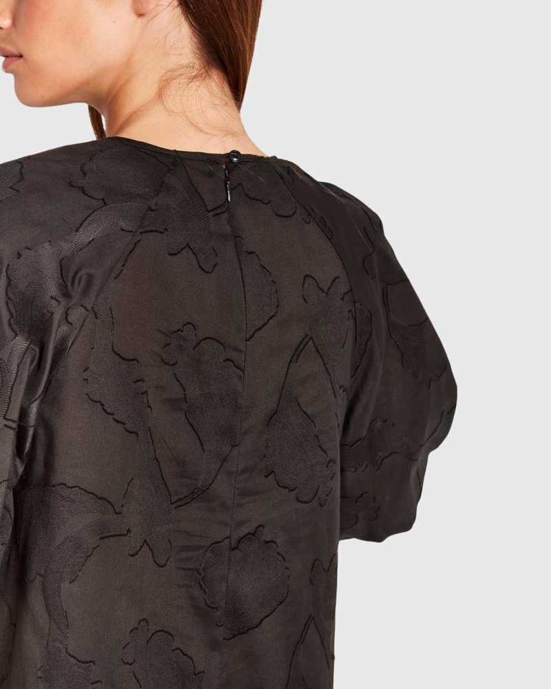 Emmy Dress (Floral Cotton Jacquard) Black