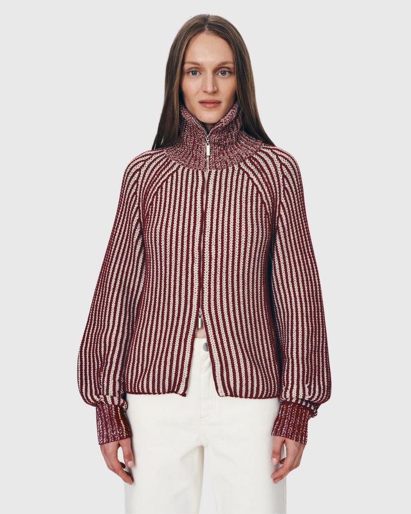 Markus Zip Knit Cardigan Rust Red Crème