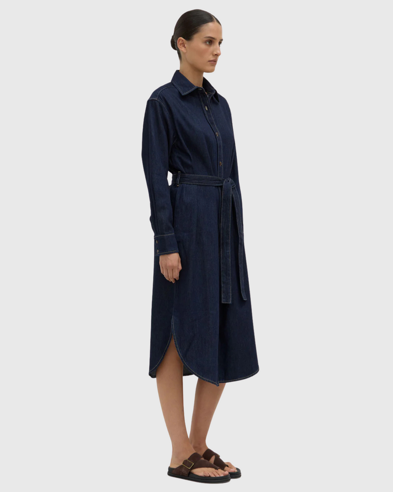 Kiera Recycled Denim Midi Shirt Dress Deep Indigo