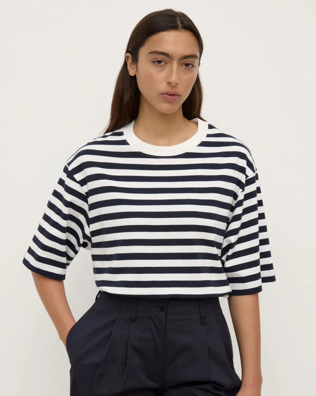 Monte Stripe Cotton SS Tee True Navy/Cream