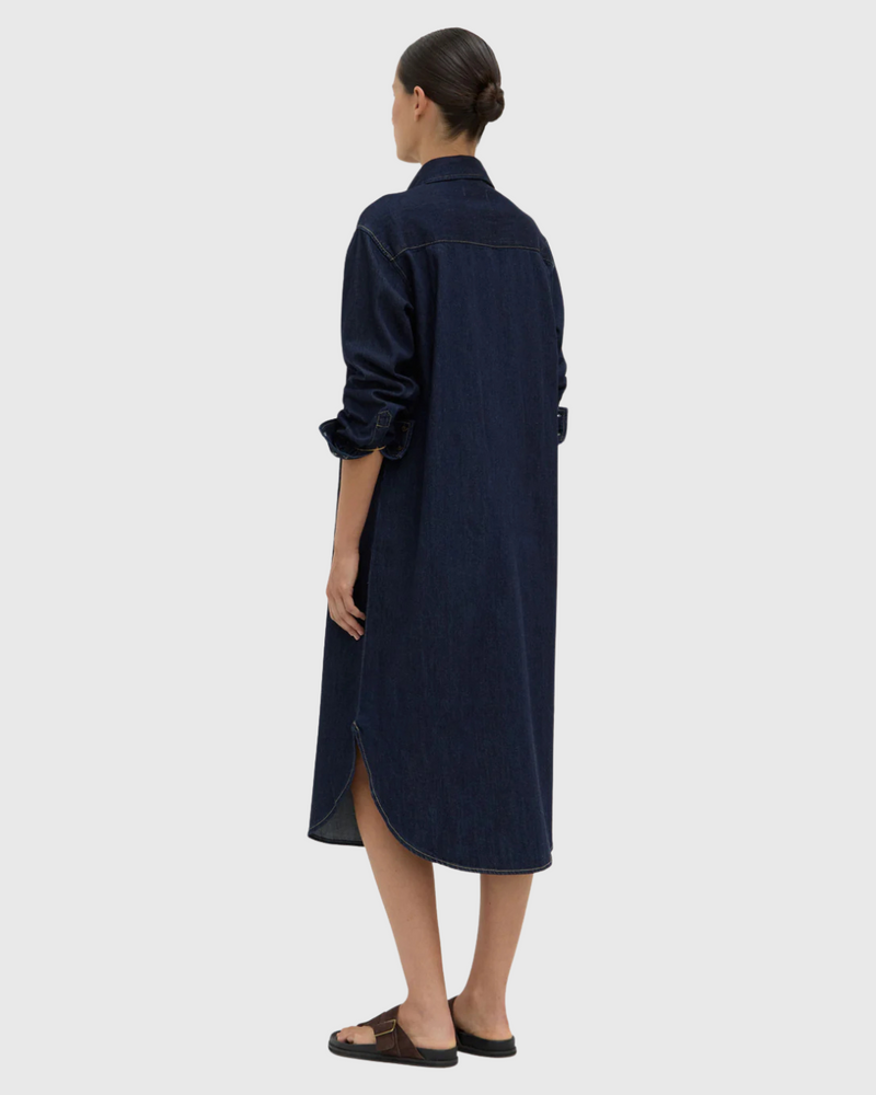 Kiera Recycled Denim Midi Shirt Dress Deep Indigo