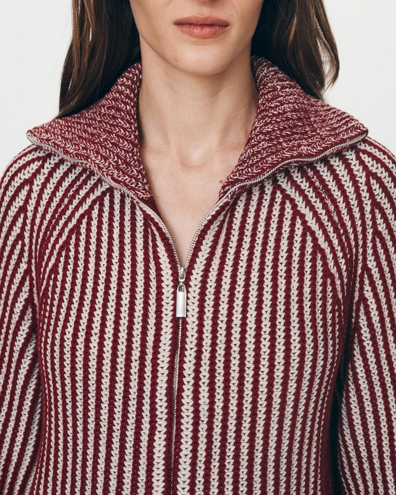 Markus Zip Knit Cardigan Rust Red Crème