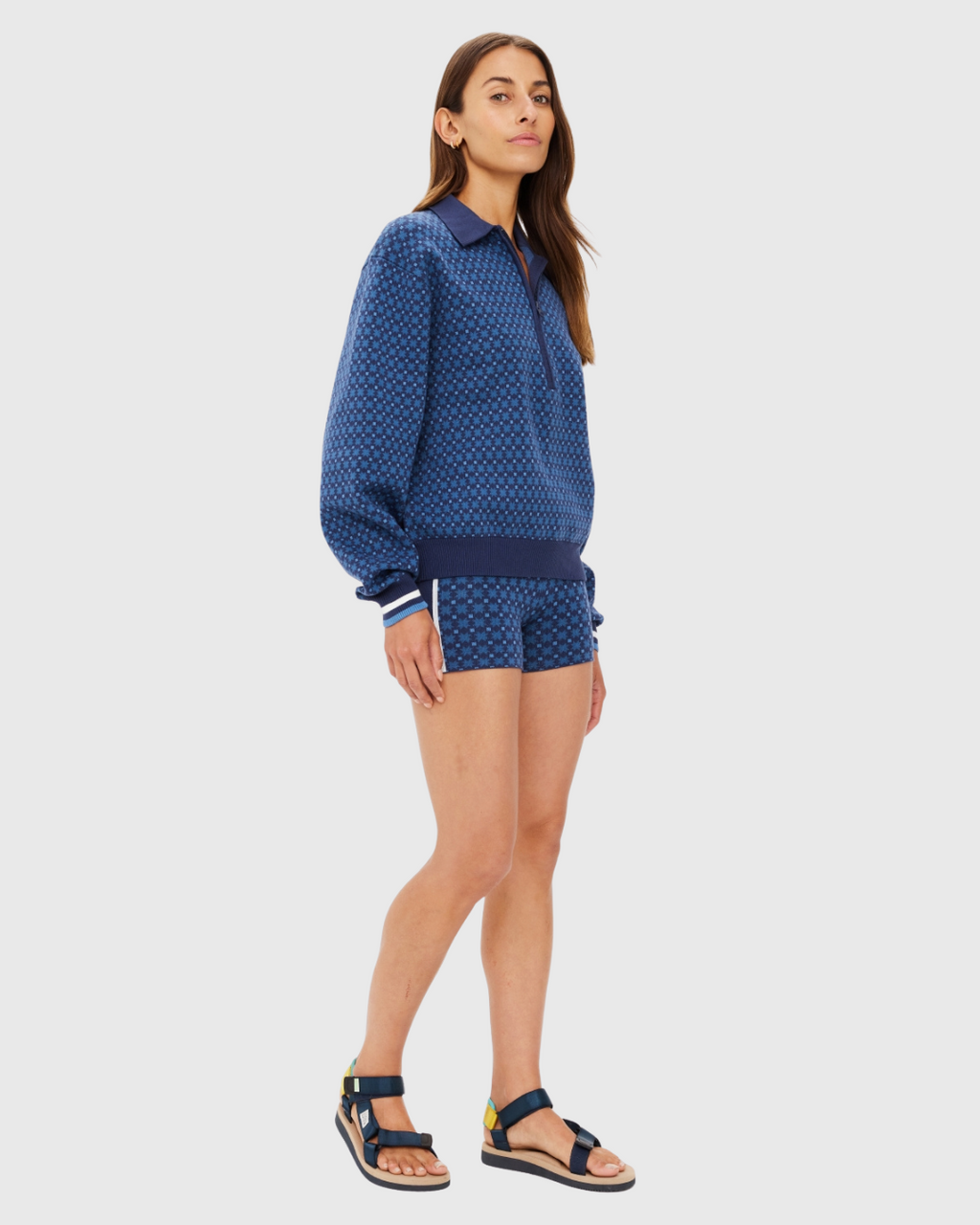 Lumiere Zane Knit Collared Top Blue