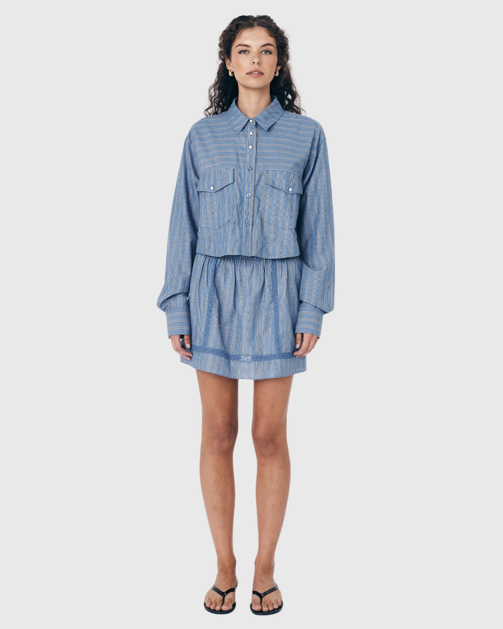 Cole Stripe Crop Shirt Lagoon