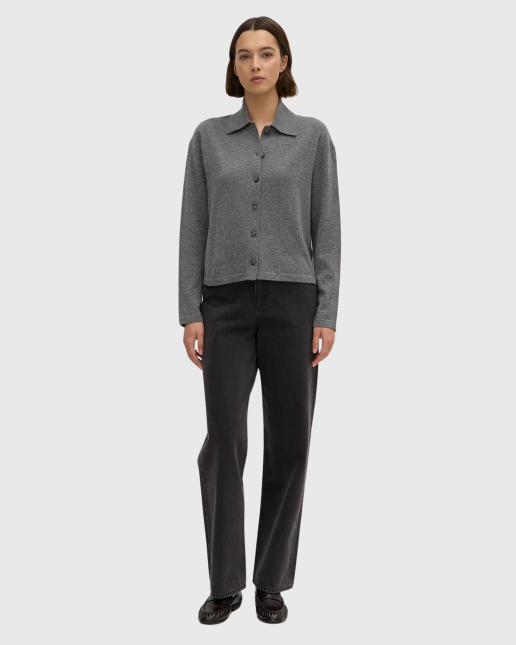 Wool Cashmere Knit Cardi Grey Marle