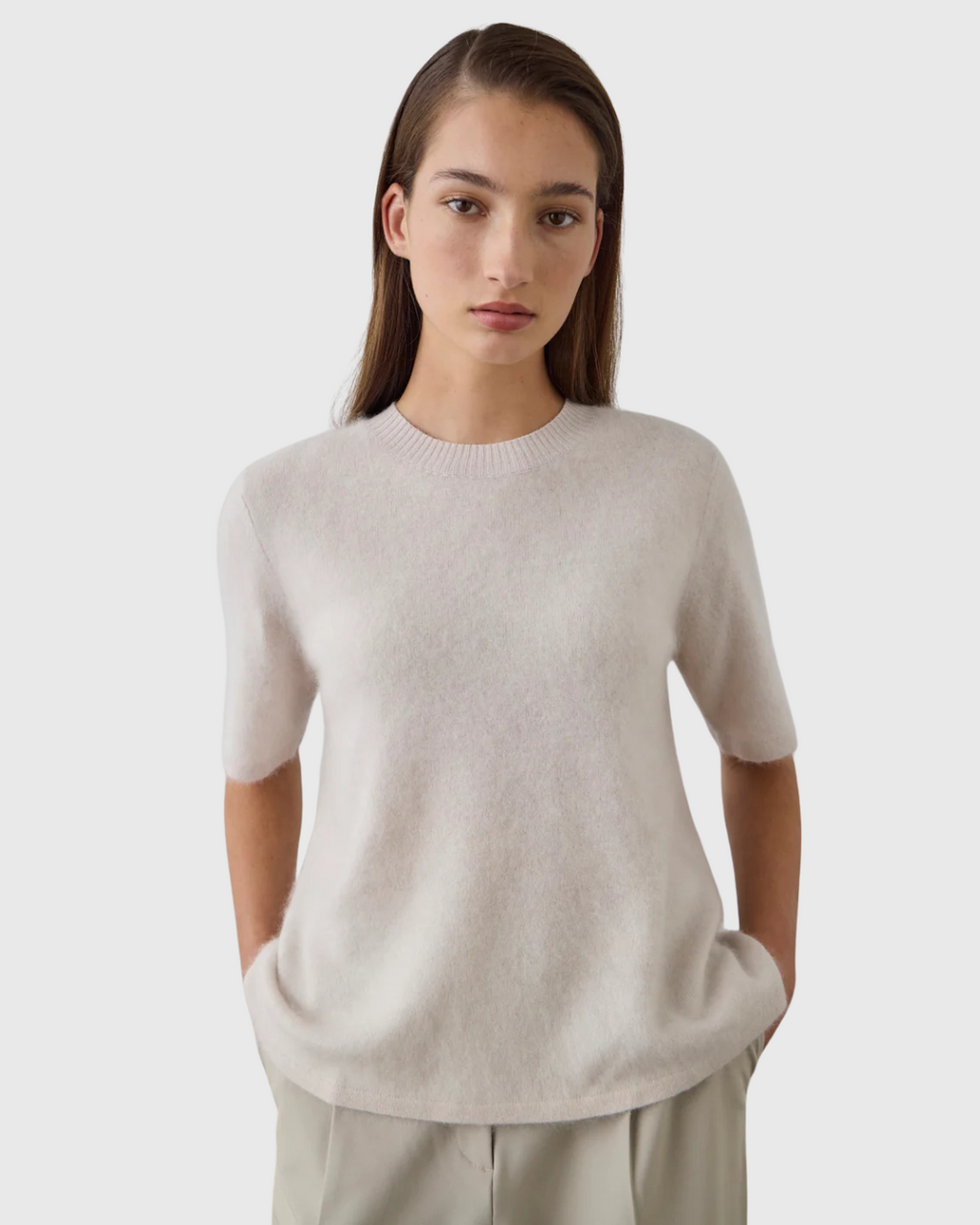 Brushed Cashmere T Shirt Stone