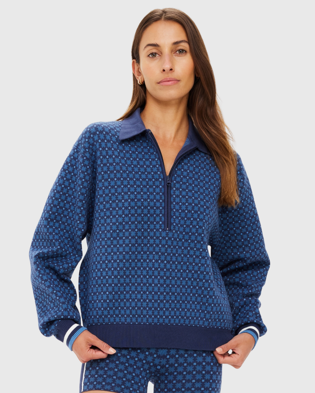 Lumiere Zane Knit Collared Top Blue