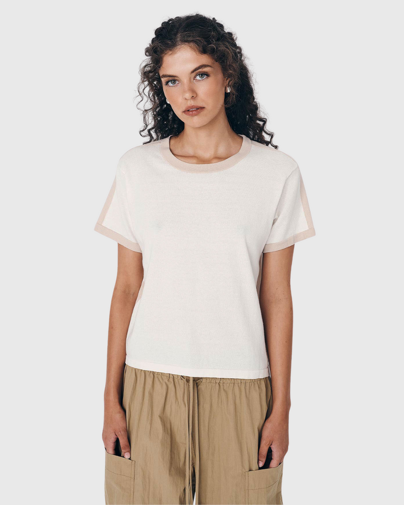 Rania Contrast Knit Tee Oat Milk