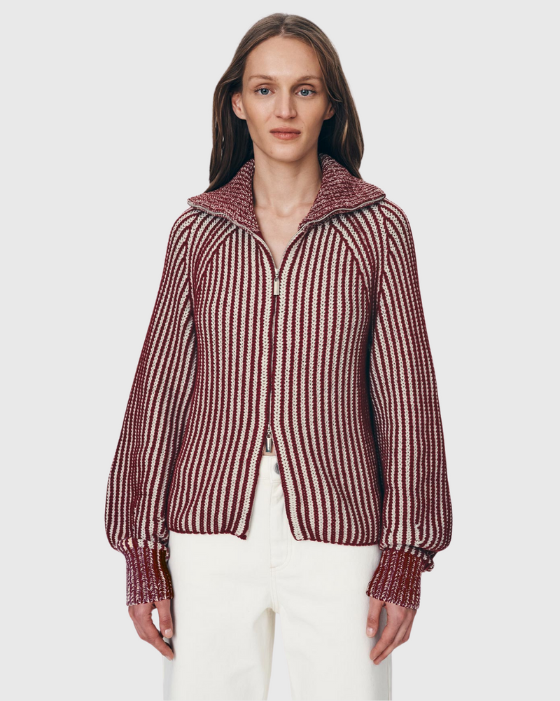 Markus Zip Knit Cardigan Rust Red Crème