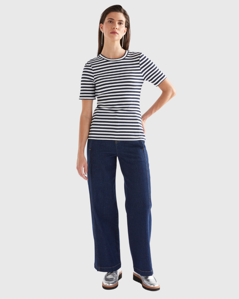 Kullan Ribbed T Shirt White/Ink Stripe
