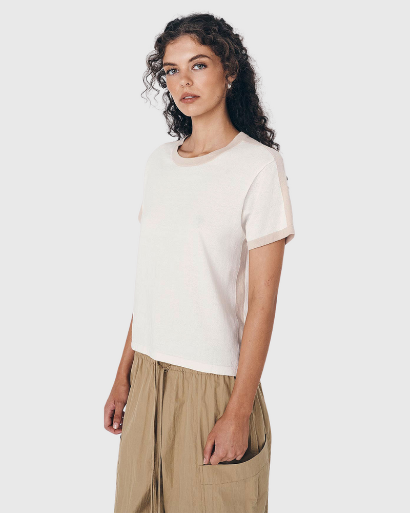 Rania Contrast Knit Tee Oat Milk