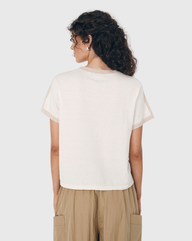 Rania Contrast Knit Tee Oat Milk