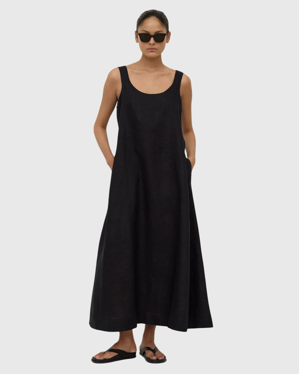 Maree Linen Midi Dress Black