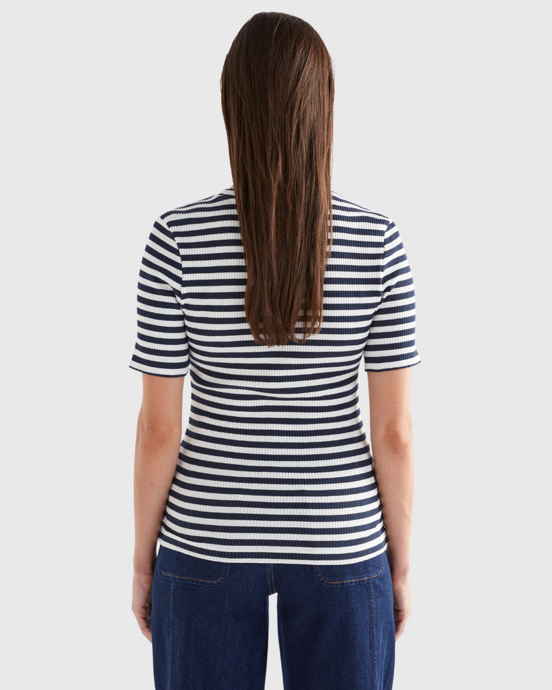 Kullan Ribbed T Shirt White/Ink Stripe