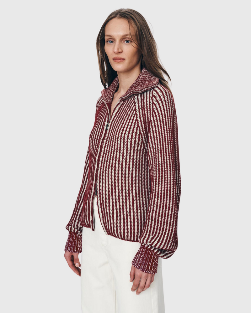 Markus Zip Knit Cardigan Rust Red Crème