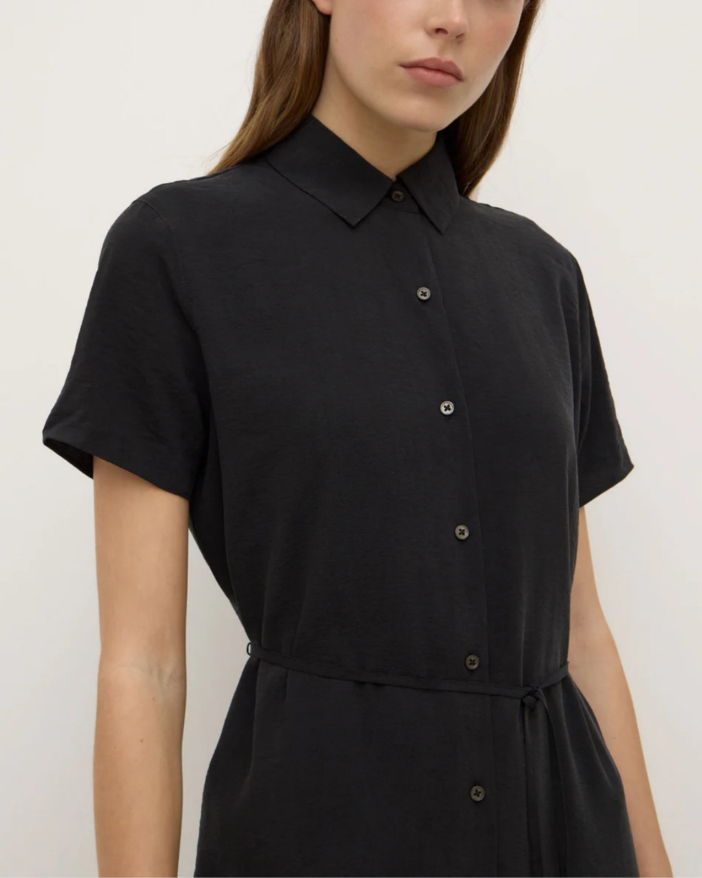 Heather Silk Blend Maxi Shirt Dress Black