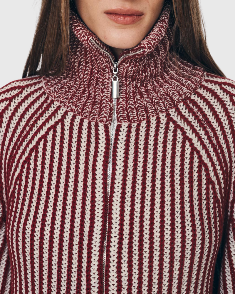 Markus Zip Knit Cardigan Rust Red Crème
