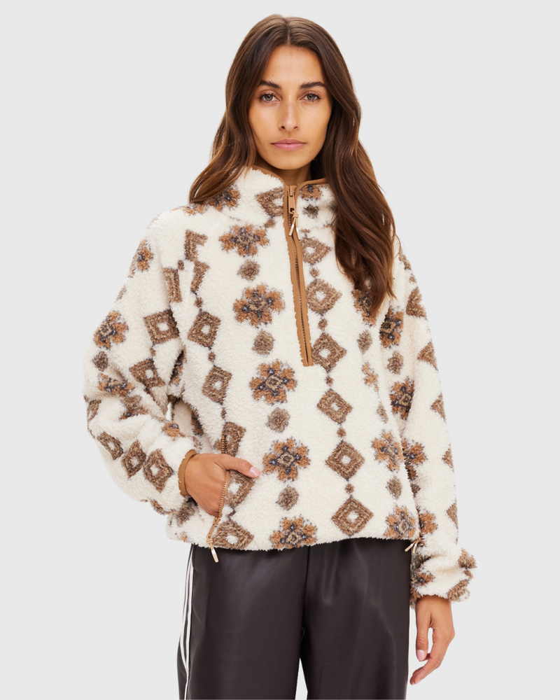 Harlow Fleece Pullover Abstract Creme