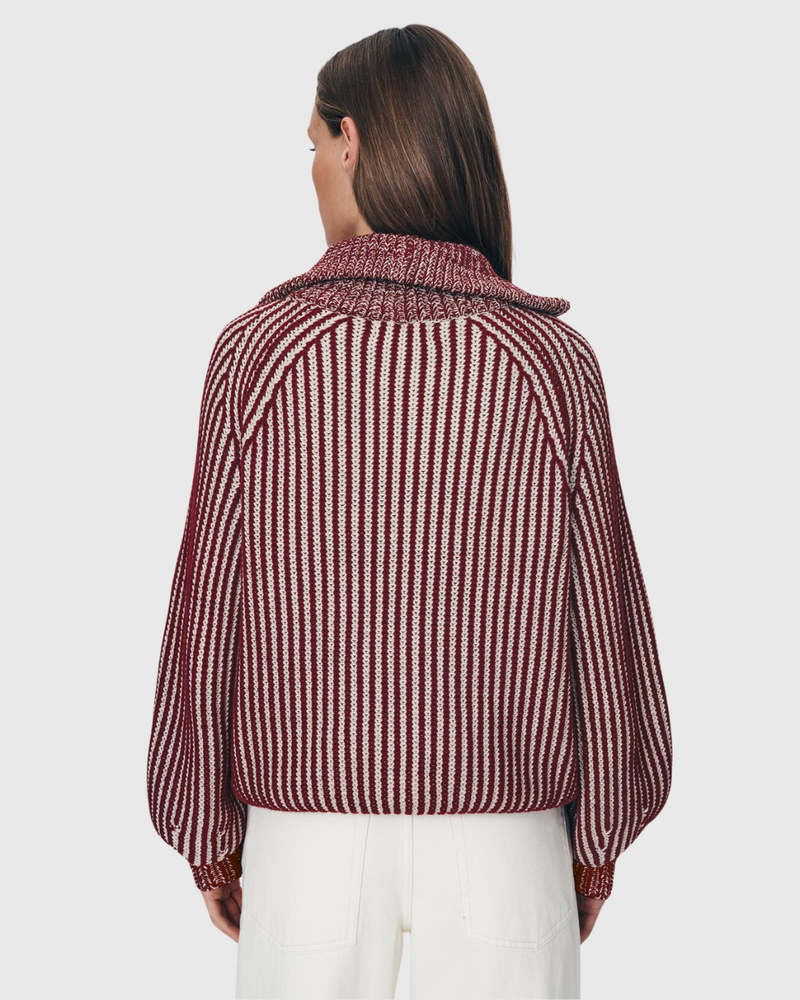 Markus Zip Knit Cardigan Rust Red Crème