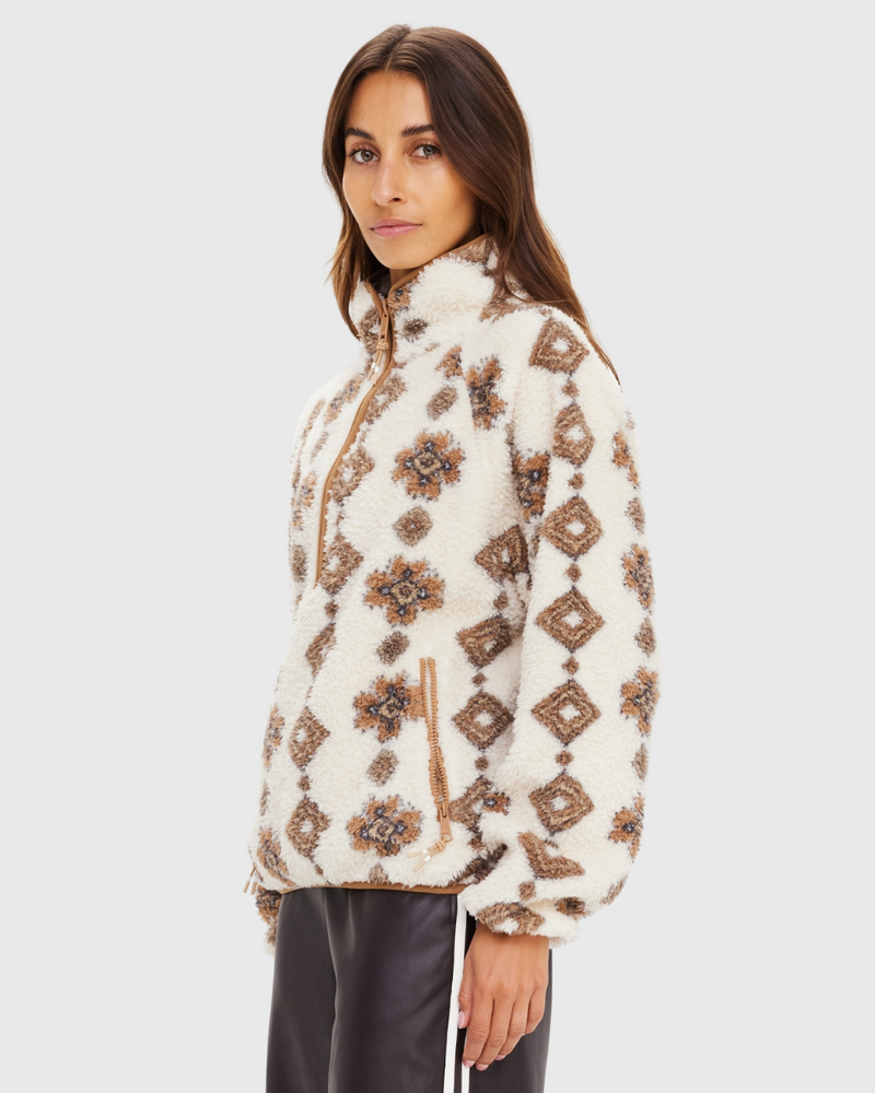Harlow Fleece Pullover Abstract Creme