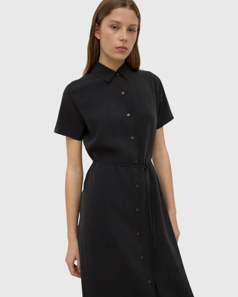 Heather Silk Blend Maxi Shirt Dress Black