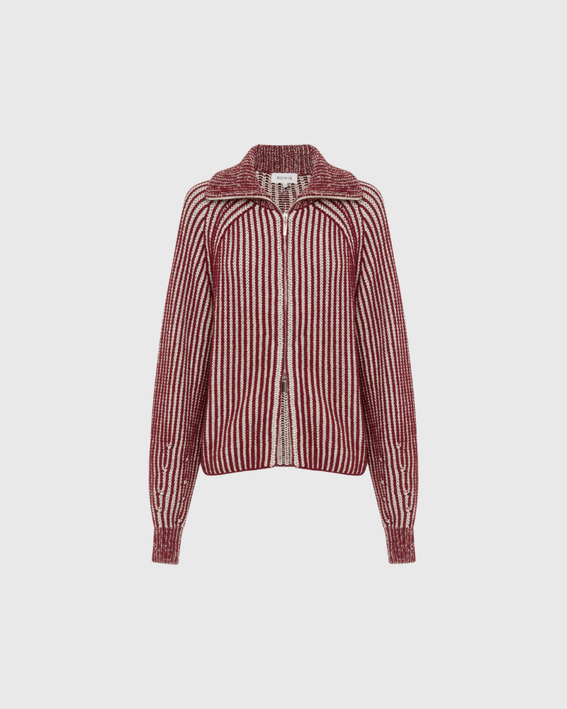 Markus Zip Knit Cardigan Rust Red Crème