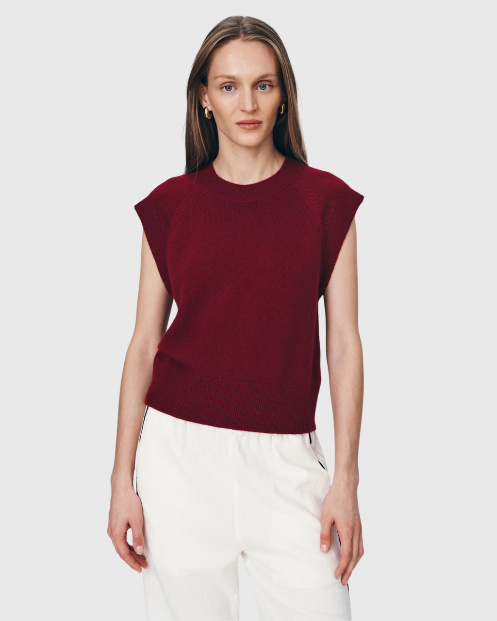 Quinn Merino Knit Vest Merlot Red