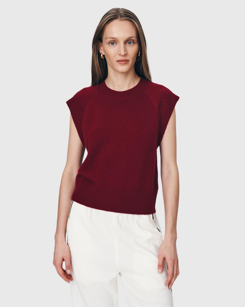 Quinn Merino Knit Vest Merlot Red