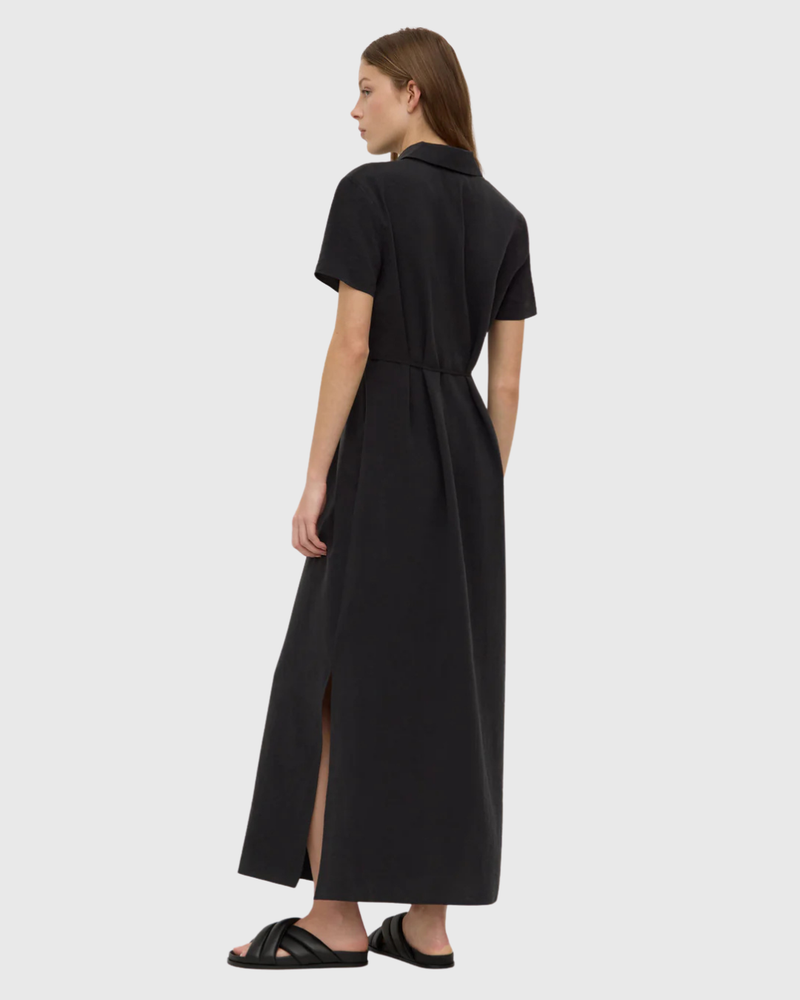 Heather Silk Blend Maxi Shirt Dress Black