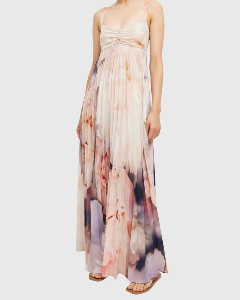 Isabella Pleat Dress (Bloom Crepe) Bouquet