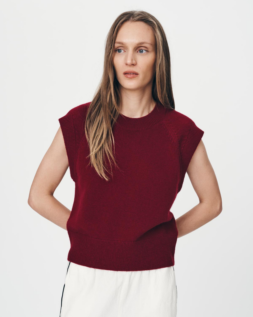 Quinn Merino Knit Vest Merlot Red