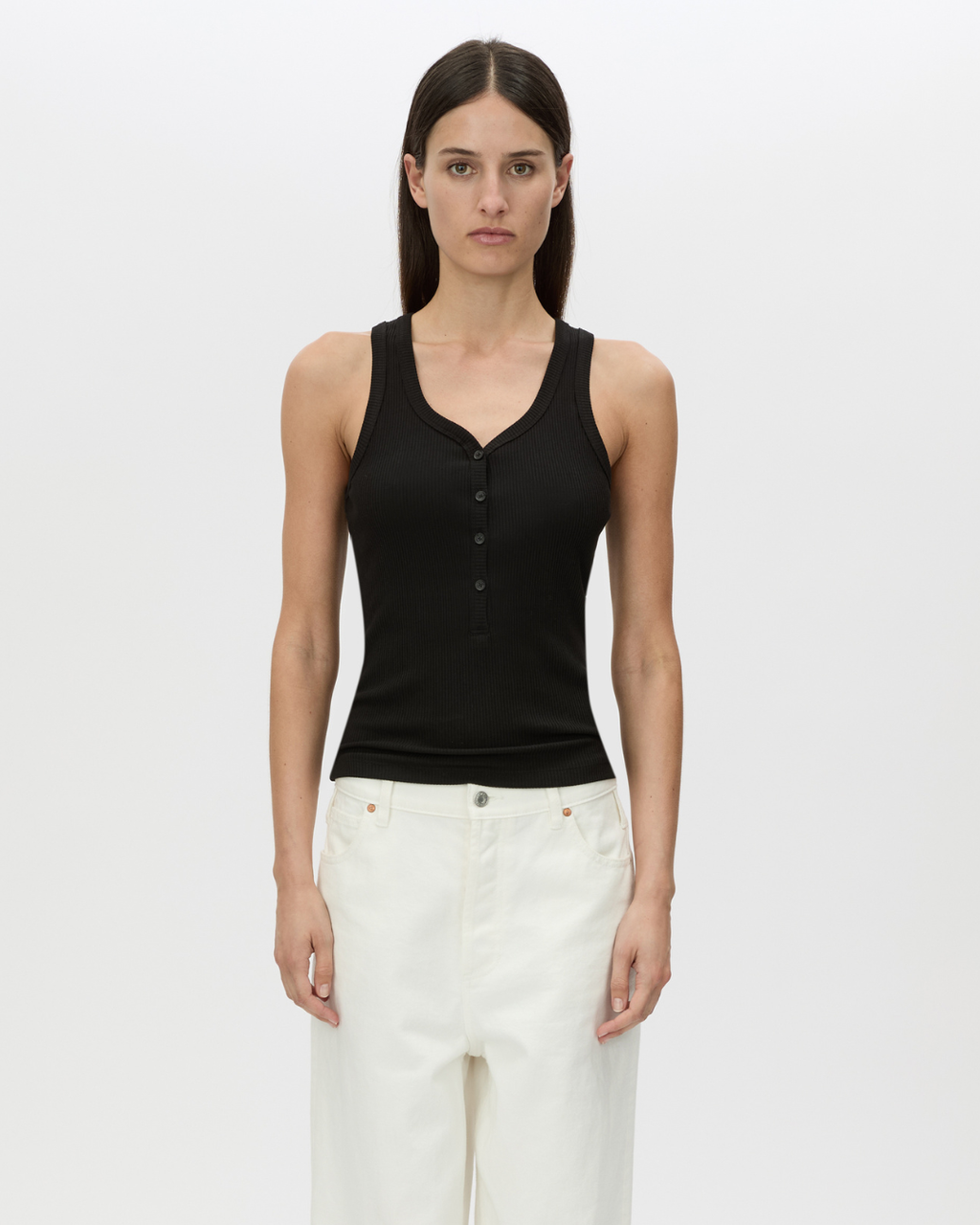Nora Button Down Tank Black