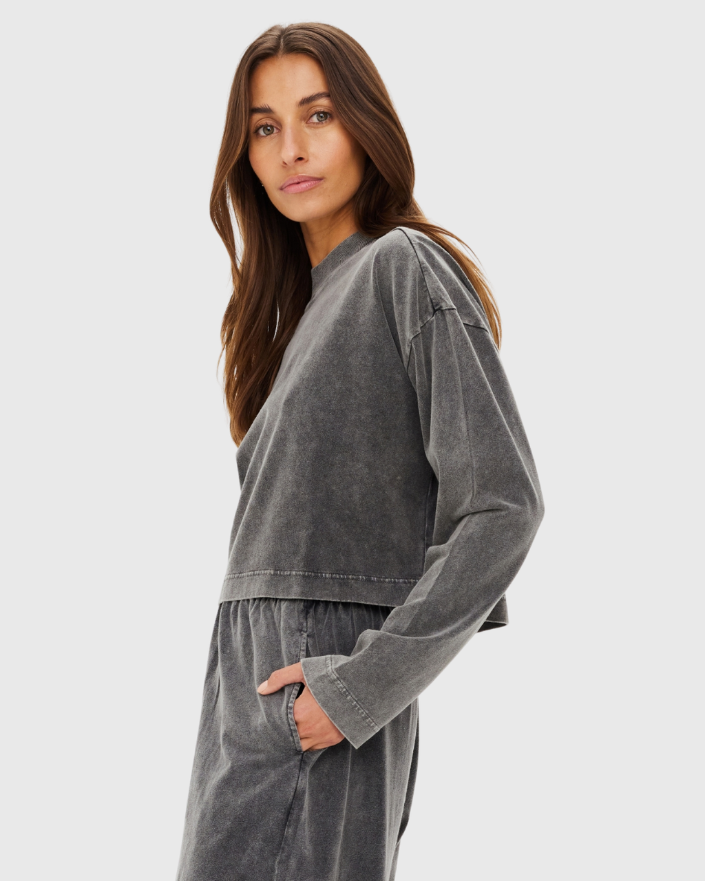 Soho Cropped Long Sleeve Top Washed Black