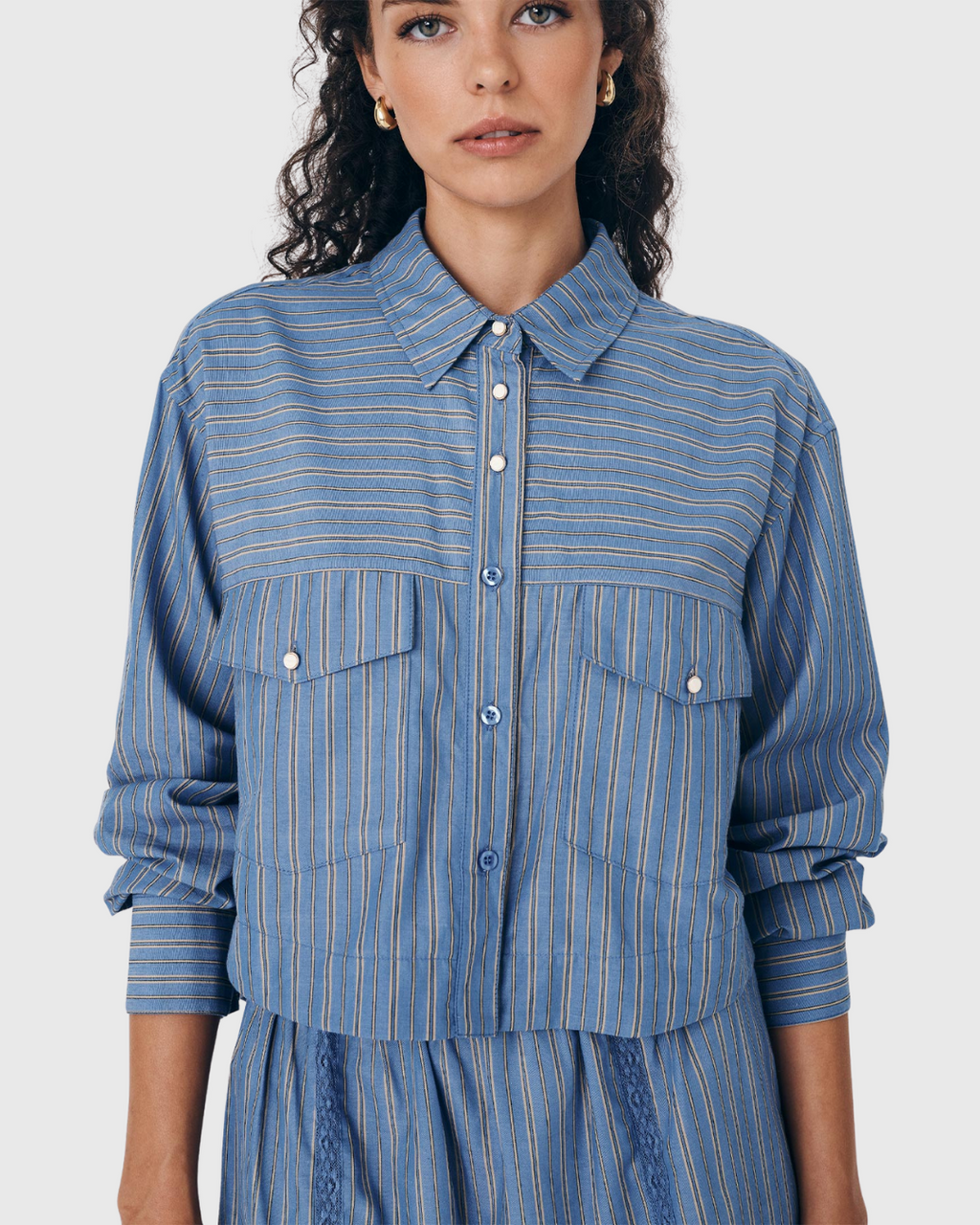 Cole Stripe Crop Shirt Lagoon